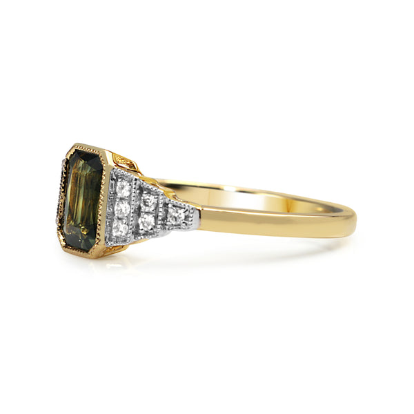 18ct Yellow and White Gold Green Sapphire and Diamond Ring