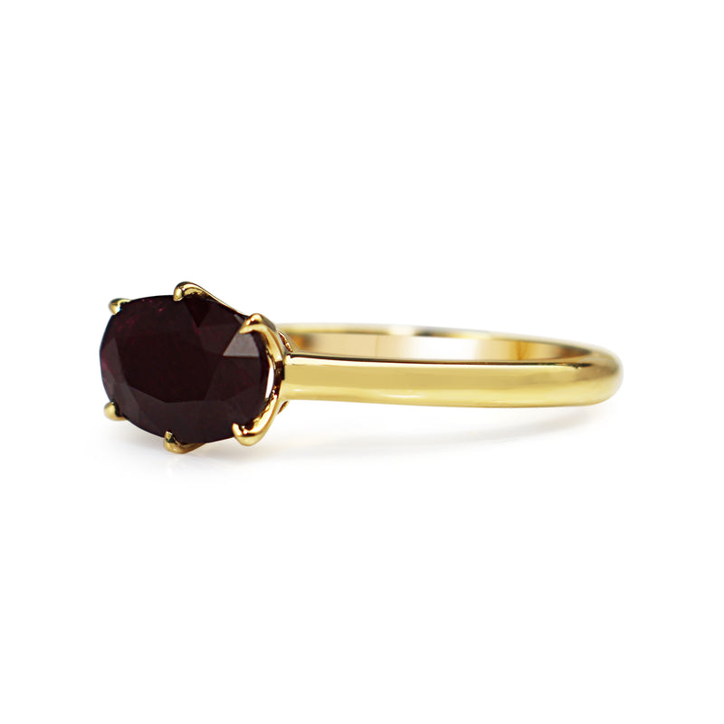 18ct Yellow Gold East West Style Ruby Ring