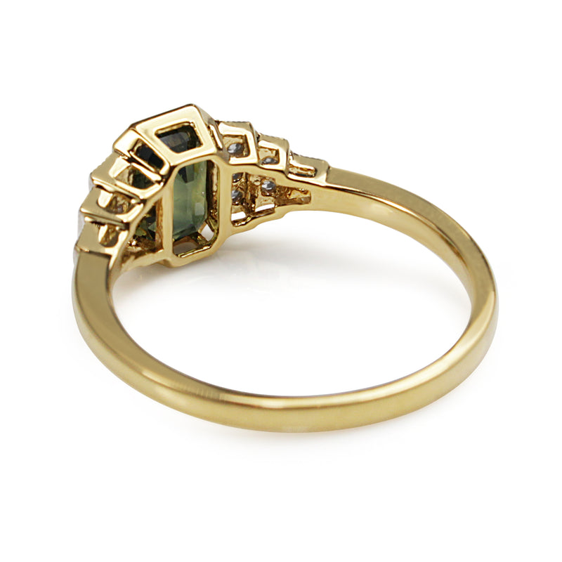 18ct Yellow and White Gold Green Sapphire and Diamond Ring