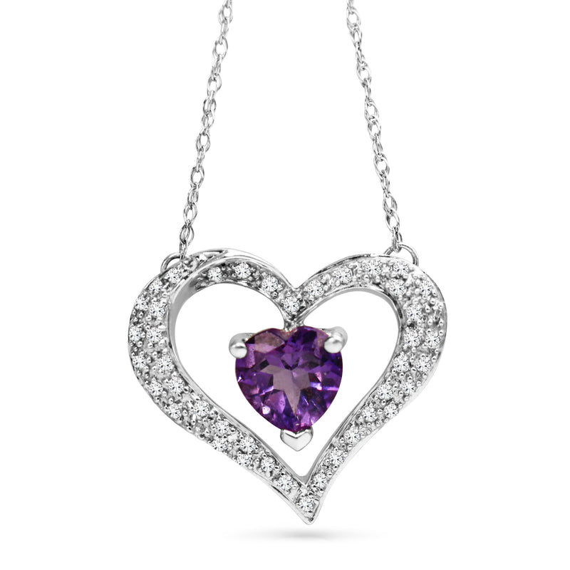 14ct White Gold Amethyst and Diamond Heart Necklace