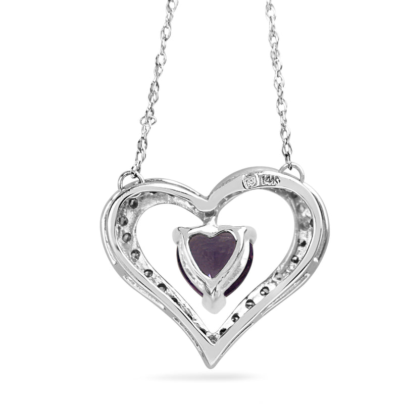 14ct White Gold Amethyst and Diamond Heart Necklace