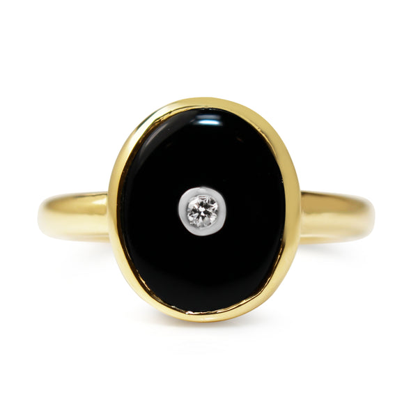 9ct Yellow Gold Onyx and Diamond Ring