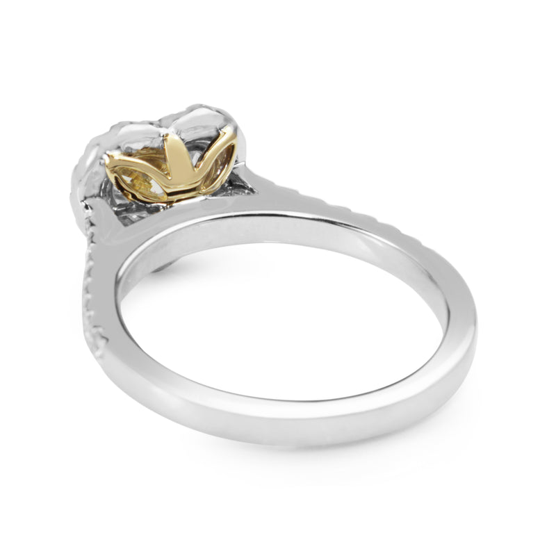 18ct White Gold Yellow Heart Diamond Halo Ring