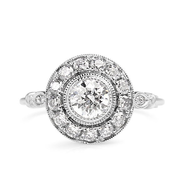 Platinum Deco Style Diamond Halo Ring