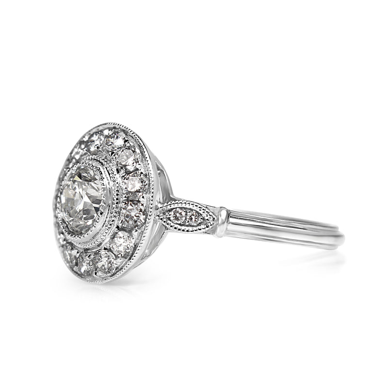 Platinum Deco Style Diamond Halo Ring