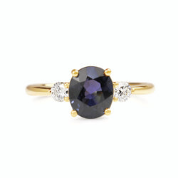 18ct Yellow Gold 2.03 Purple/Blue Sapphire and Diamond 3 Stone Ring