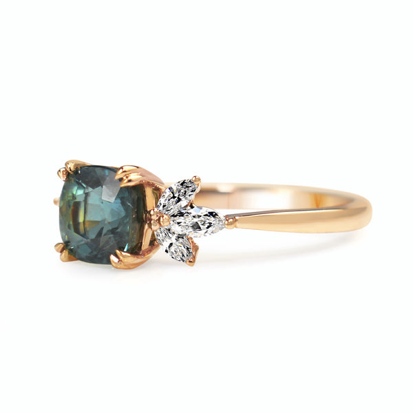 18ct Rose Gold 1.60 Teal Sapphire and Diamond Ring