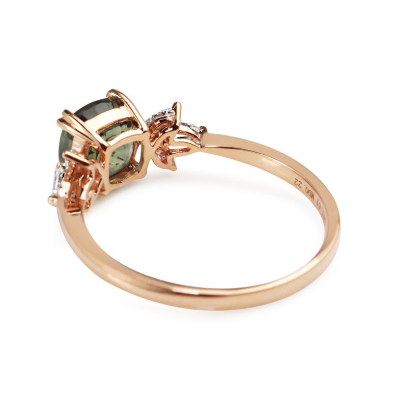 18ct Rose Gold 1.60 Teal Sapphire and Diamond Ring