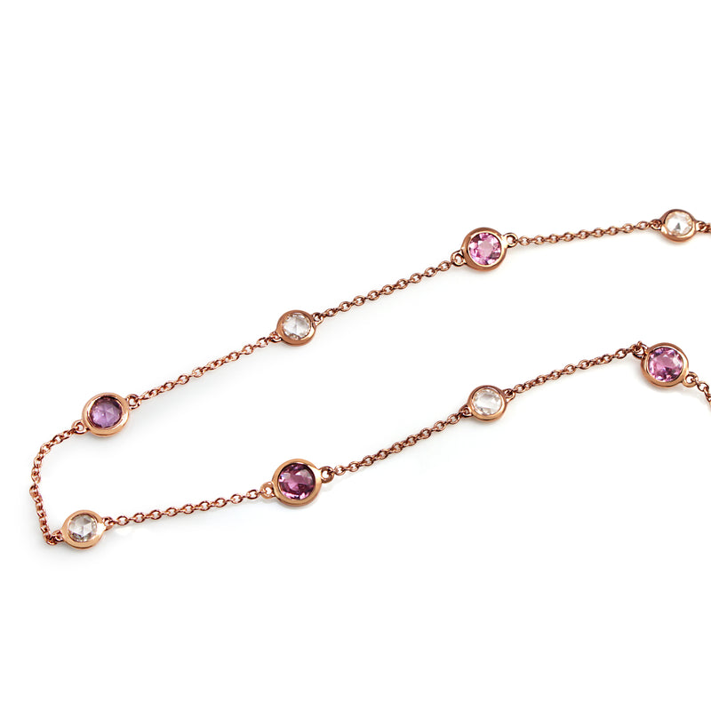 18ct Rose Gold Pink Sapphire and Rose Cut Diamond Chain / Necklace