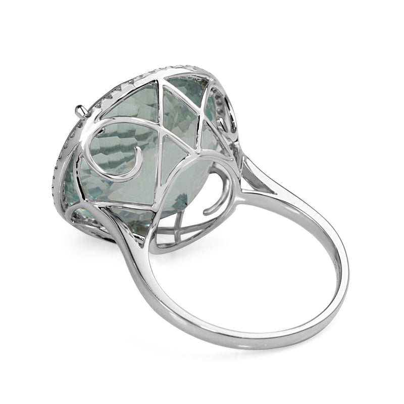 18ct White Gold 20.00 Aquamarine and Diamond Halo Cocktail Ring