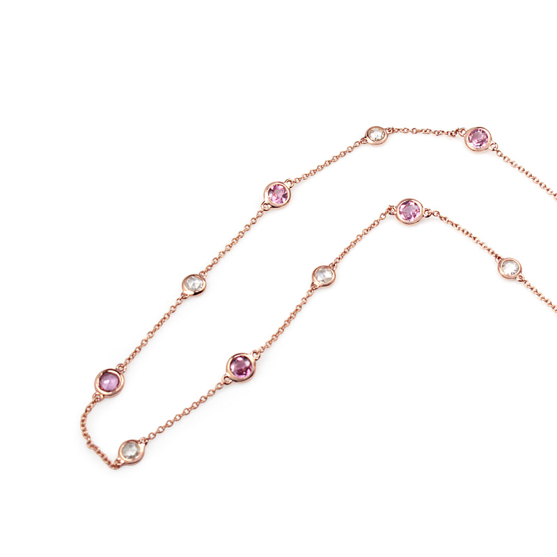 18ct Rose Gold Pink Sapphire and Rose Cut Diamond Chain / Necklace