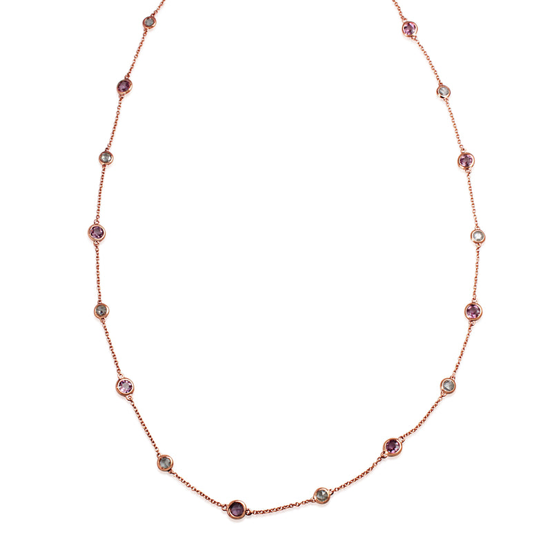 18ct Rose Gold Pink Sapphire and Rose Cut Diamond Chain / Necklace