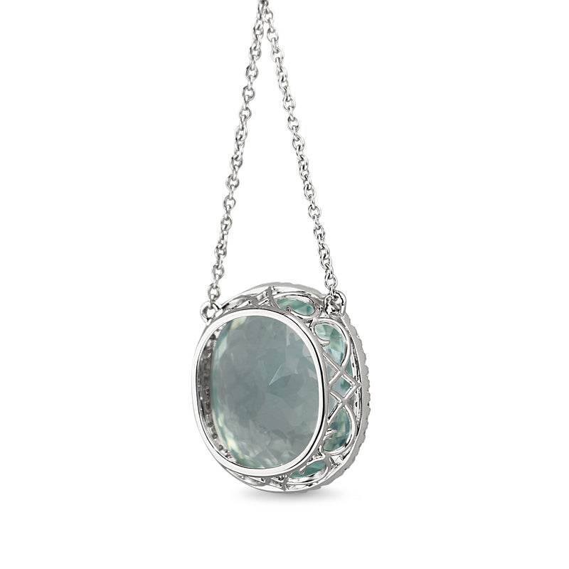 18ct White Gold 11.40 Aquamarine and Diamond Halo Necklace