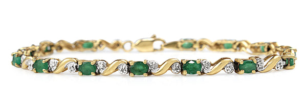 10ct Yellow and White Gold Emerald and Diamond Bracelet