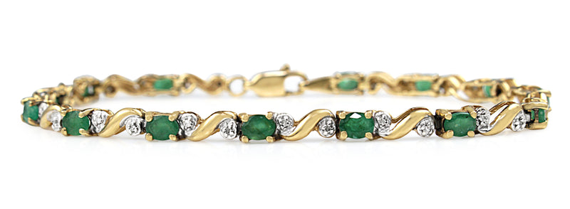 10ct Yellow and White Gold Emerald and Diamond Bracelet