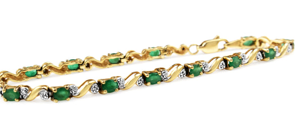 10ct Yellow and White Gold Emerald and Diamond Bracelet