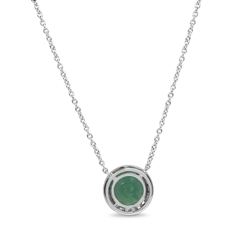 18ct White Gold Emerald and Diamond Halo Necklace