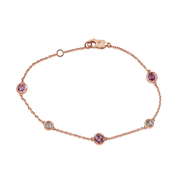 18ct Rose Gold Pink Sapphire and Rose Cut Diamond Bracelet