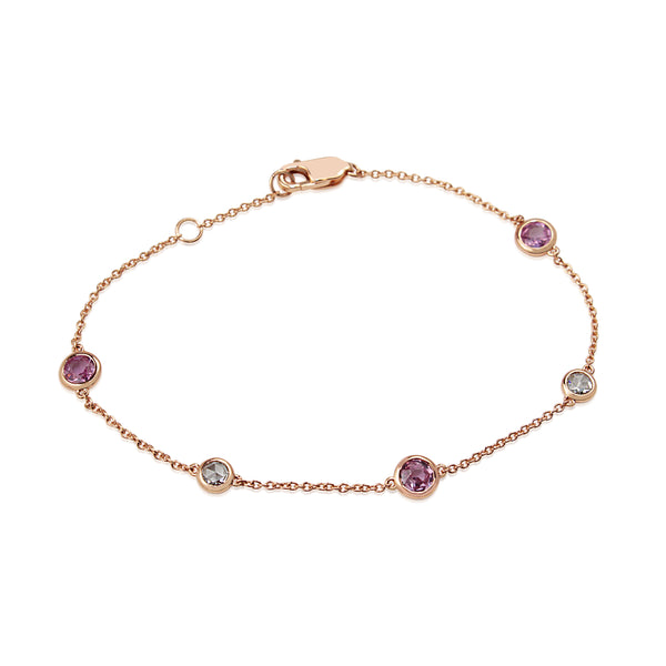 18ct Rose Gold Pink Sapphire and Rose Cut Diamond Bracelet