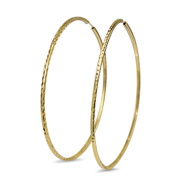 18ct Yellow Gold Large 72mm Engraved Hoop Earrings