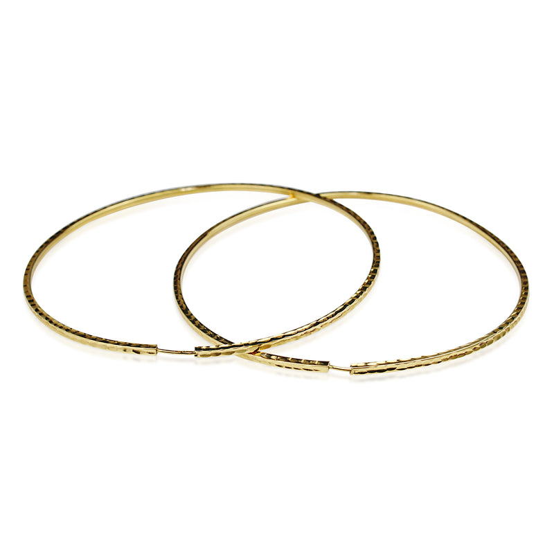 18ct Yellow Gold Large 72mm Engraved Hoop Earrings