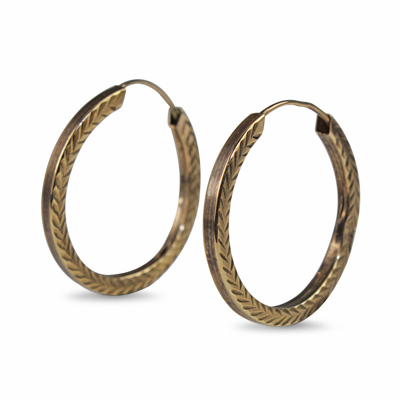 9ct Yellow Gold Engraved Hoop Earrings