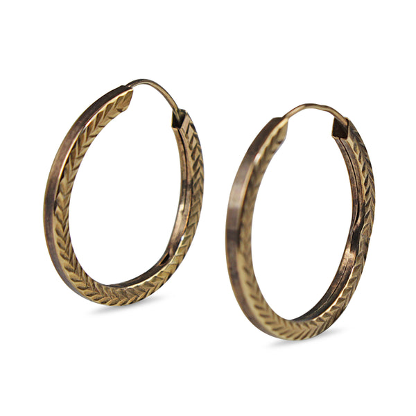 9ct Yellow Gold Engraved Hoop Earrings