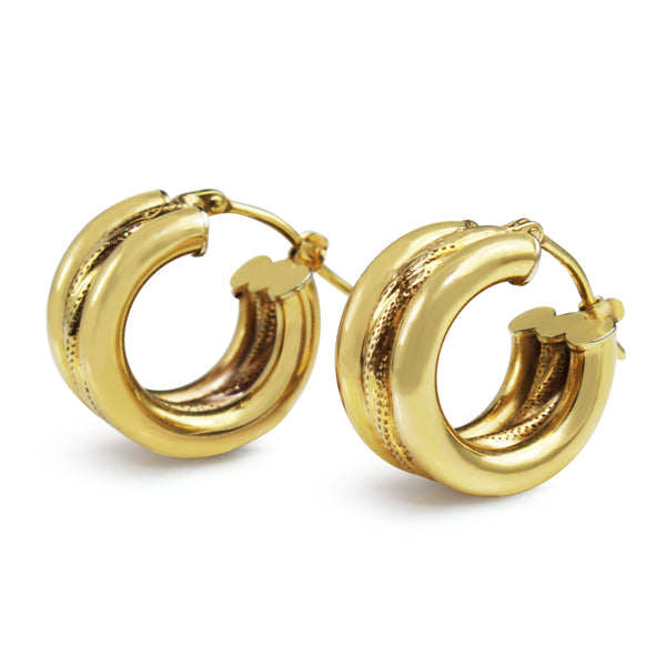 9ct Yellow Gold Wide Etched Hoop Earrings