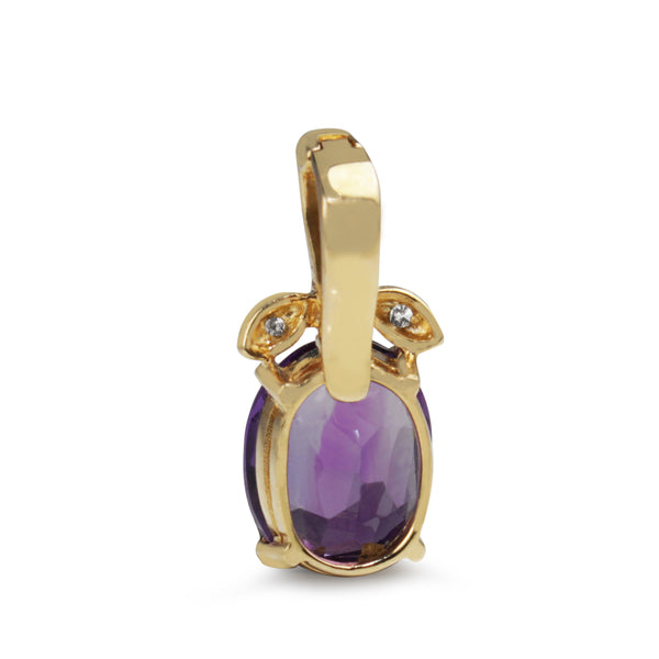 14ct Yellow Gold Amethyst and Diamond Pendant / Enhancer