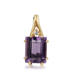 14ct Yellow Gold Amethyst and Diamond Pendant / Enhancer