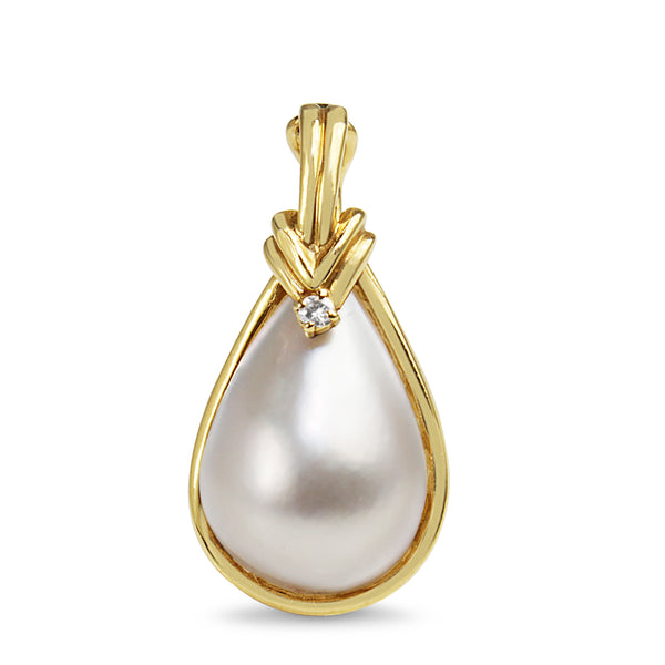 14ct Yellow Gold Teardrop Mabé Pearl and Diamond Pendant / Enhancer