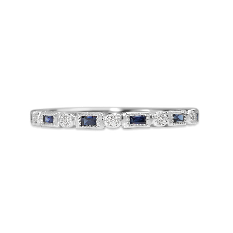 9ct White Gold Art Deco Style Sapphire and Diamond Ring