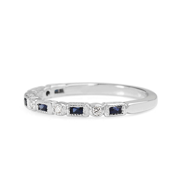 9ct White Gold Art Deco Style Sapphire and Diamond Ring