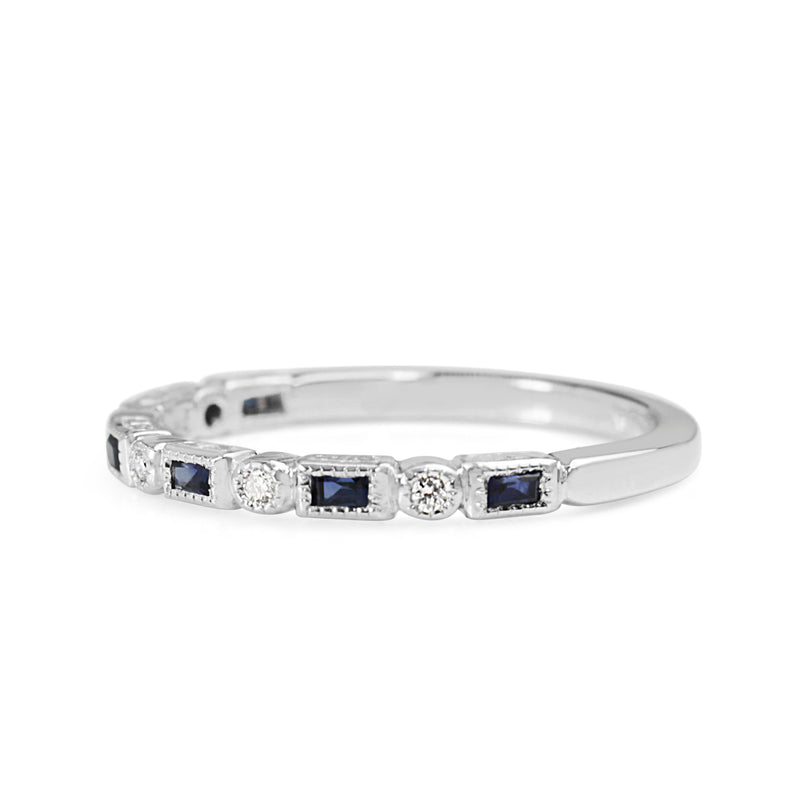 9ct White Gold Art Deco Style Sapphire and Diamond Ring