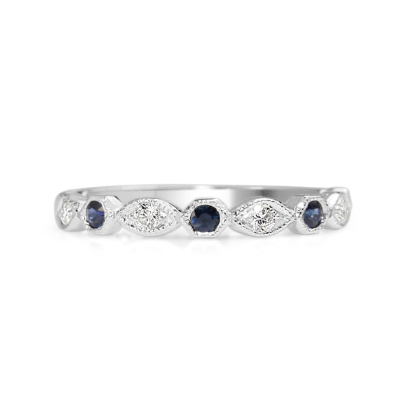 9ct White Gold Vintage Style Sapphire and Diamond Ring