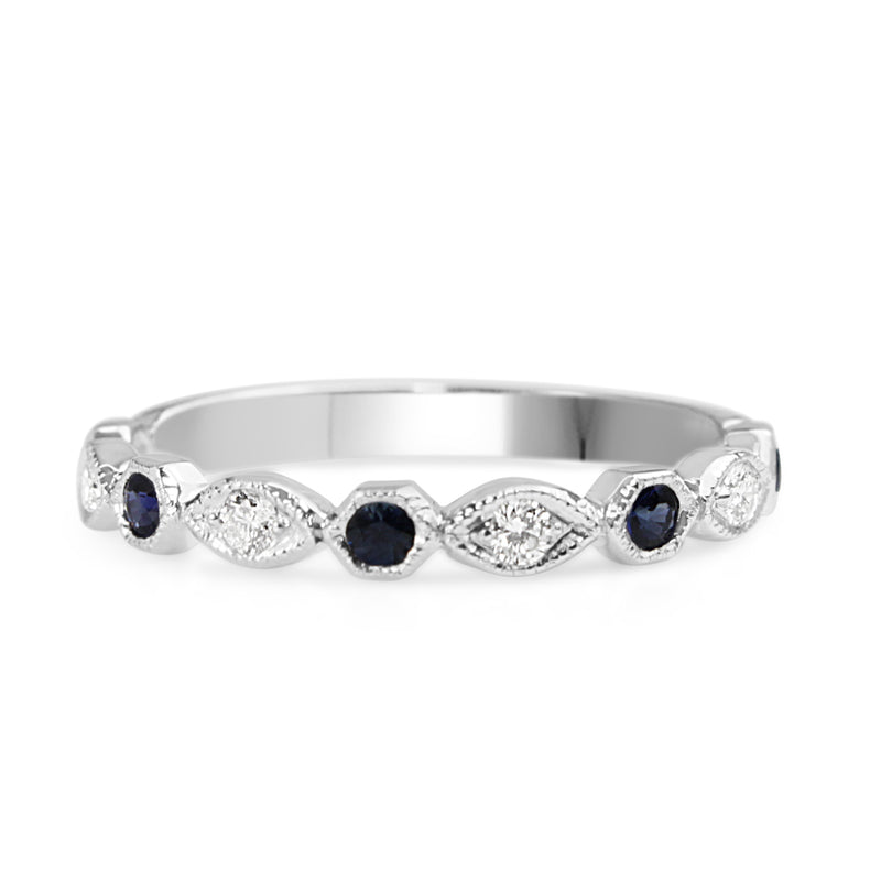 9ct White Gold Vintage Style Sapphire and Diamond Ring