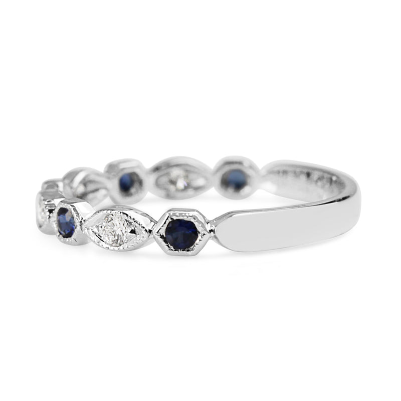 9ct White Gold Vintage Style Sapphire and Diamond Ring