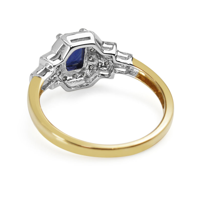 9ct Yellow and White Gold Sapphire and Diamond Deco Style Ring