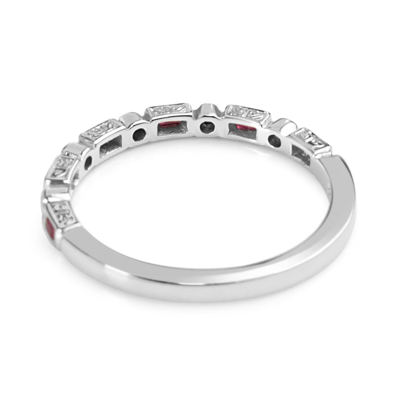 9ct White Gold Ruby and Diamond Deco Style Ring