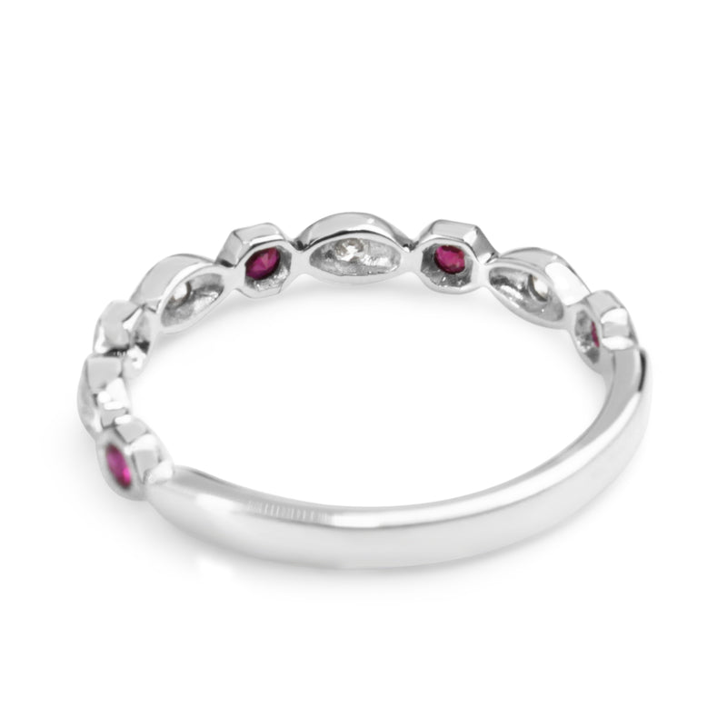 9ct White Gold Ruby and Diamond Vintage Style Ring