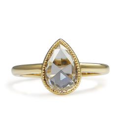 18ct Yellow Gold Pear Shaped Rose Cut Bezel Solitaire Ring
