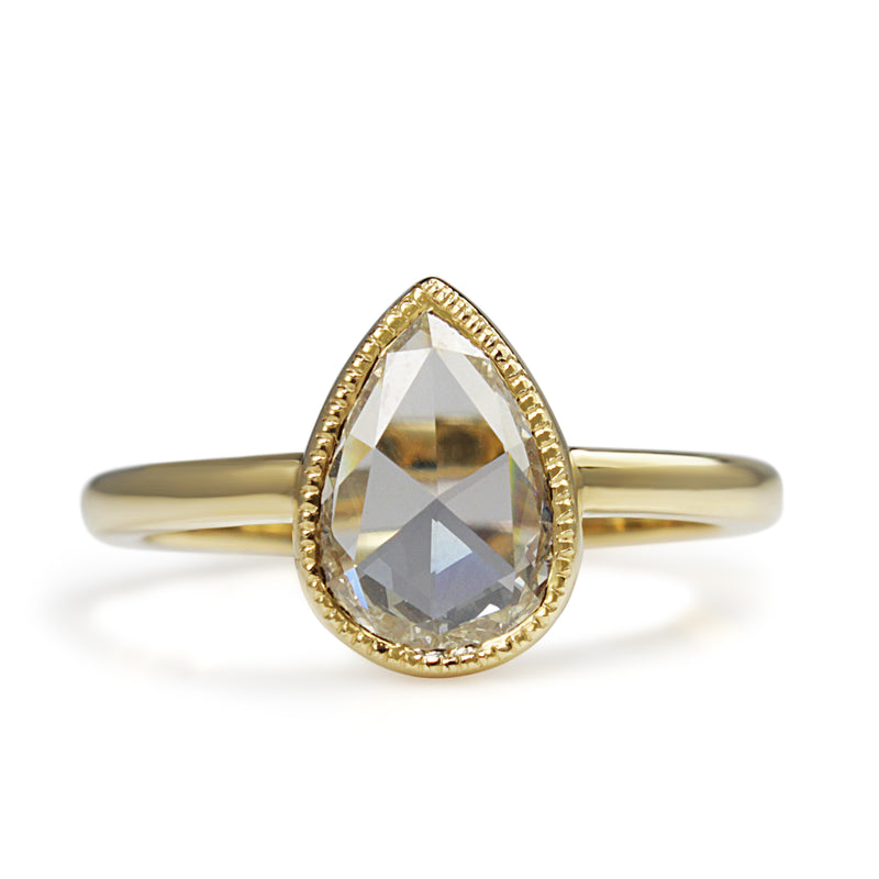 18ct Yellow Gold Pear Shaped Rose Cut Bezel Solitaire Ring