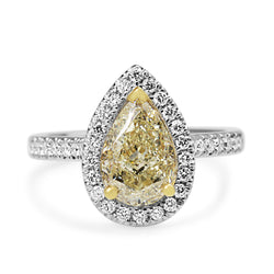 18ct Yellow and White Gold Yellow Pear Diamond Halo Ring