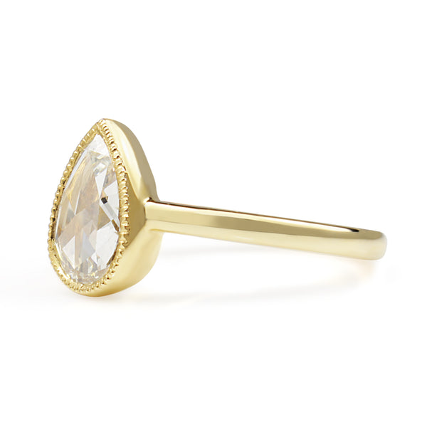 18ct Yellow Gold Pear Shaped Rose Cut Bezel Solitaire Ring