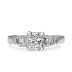 Platinum Vintage Radiant and Baguette Diamond Ring