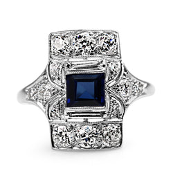 PLatinum Art Deco Sapphire and Old Cut Diamond Ring