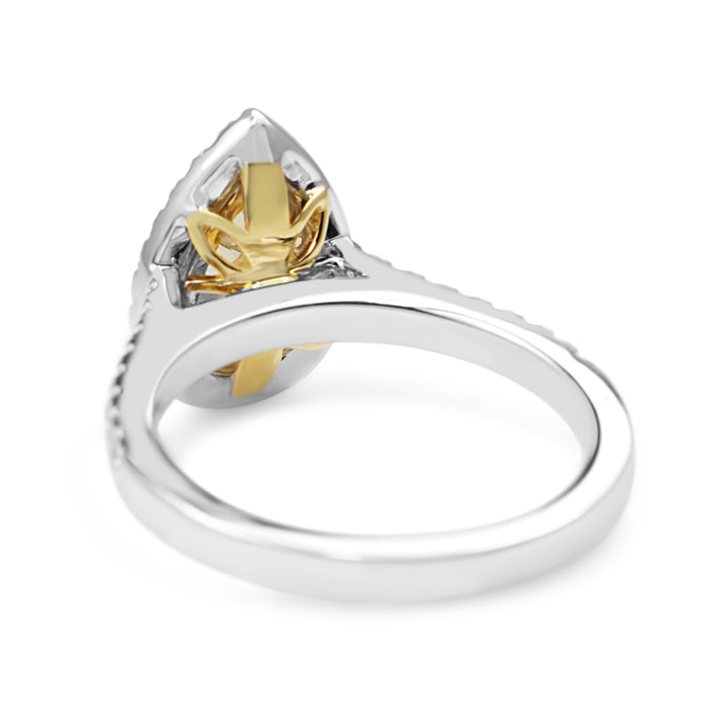 18ct Yellow and White Gold Yellow Pear Diamond Halo Ring