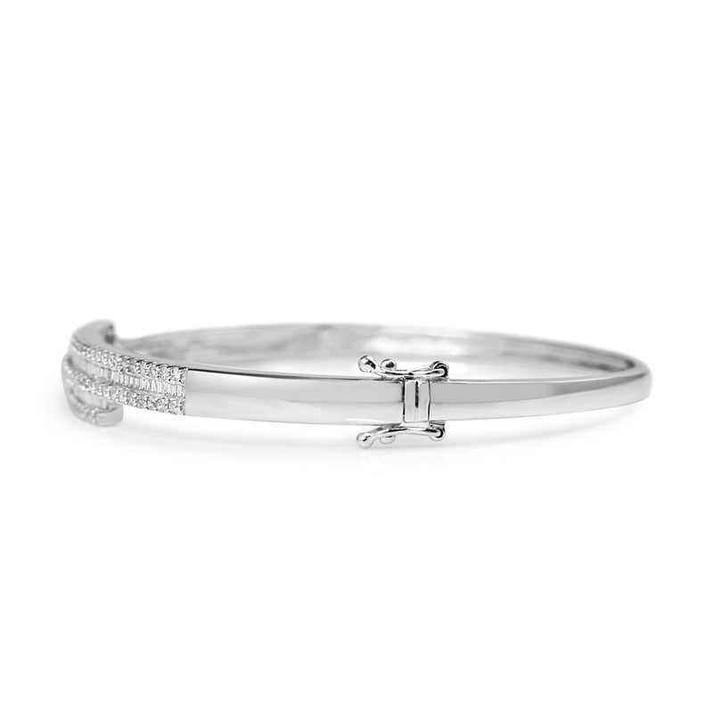 18ct White Gold Baguette and Round Diamond Bangle