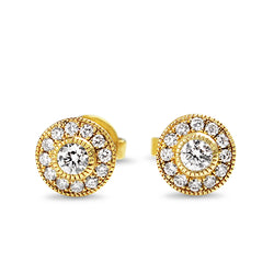 9ct Yellow Gold Diamond Halo Stud Earrings