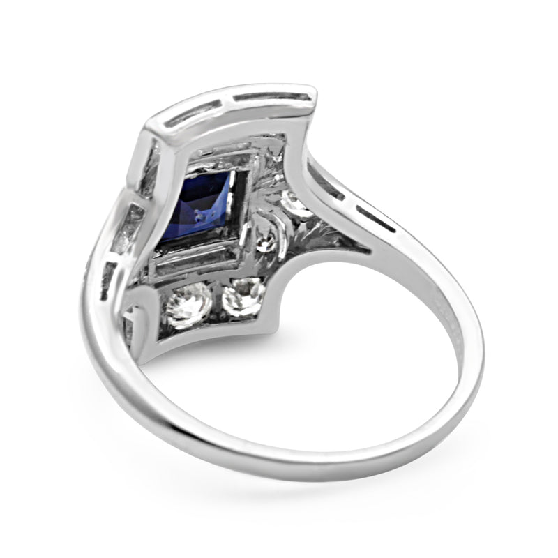 PLatinum Art Deco Sapphire and Old Cut Diamond Ring